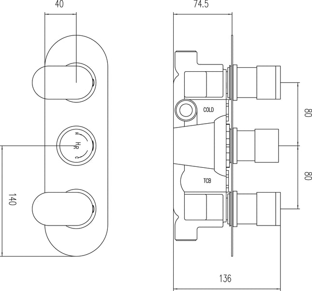 Hudson Reed REI3417 Triple Thermostatic Shower Valve | Chrome | 3 Outlets