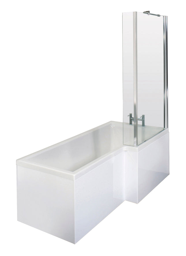 Nuie Square Shower Bath with Front Panel & Hinged Screen | 4 Sizes | Left or Right Hand | Gloss White Acrylic