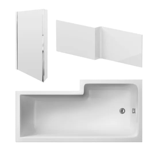 Nuie Square Shower Bath with Front Panel & Hinged Screen | 4 Sizes | Left or Right Hand | Gloss White Acrylic
