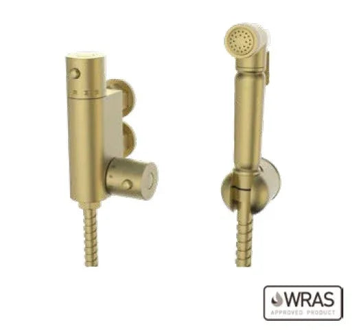 Round Douche Kit with Therm. Mixing Valve Brass Bodied Spray Head Brushed Brass