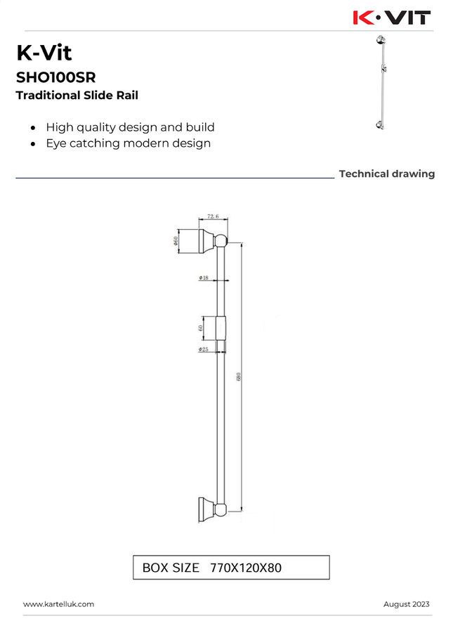 Traditional Slide Rail Kit with Handset – Chrome | Brass