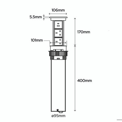 PowerTech Ascend Motorised Pop-Up Worktop Socket | 2 UK + USB-C PD, USB-A & 15W Qi | Silver | SycamoreLED