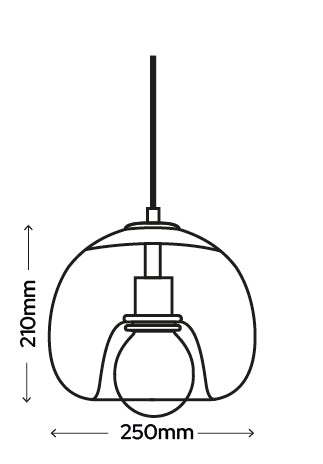 IP44 Ohio Clear Glass Pendant Light - E27 Adjustable 1.5m Black Trim Bathroom