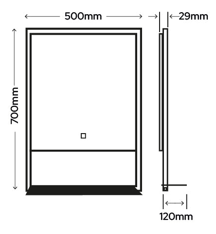 Urban Edge LED Mirror with Shelf | Black Frame | 500x700mm | Demister | IP44