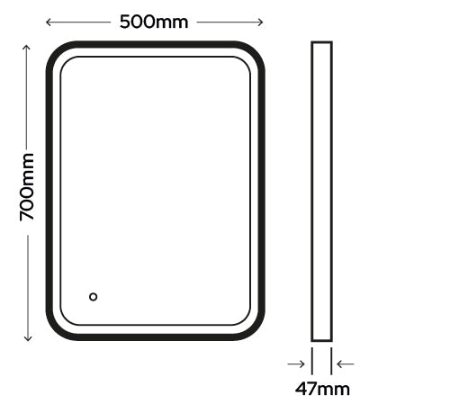 Aurora Noir LED Bathroom Mirror | 700x500mm | Black Frame | Demister & Touch Control
