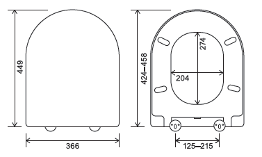 Euroshowers Middle D Slim Soft Close Toilet Seat | White Duroplast | 449mm | SKU 87710