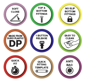 Euroshowers Rainbow D-One Soft Close Toilet Seat | 5 Colours | Duroplast | D-Shape