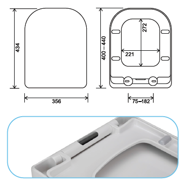 Euroshowers V20 Square D-Shape Soft Close Toilet Seat | 5 Colours | Duroplast | 434mm