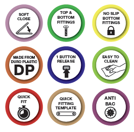 Euroshowers V20 Square D-Shape Soft Close Toilet Seat | 5 Colours | Duroplast | 434mm