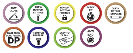 Euroshowers Round Soft Close Toilet Seat | Duroplast | 5 Colours | 420mm