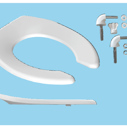 Euroshowers Commercial Open Front Toilet Seat | Standard Shape | Bottom Fix | White | SKU 89210