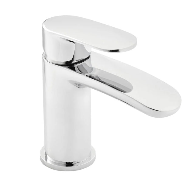Chrome bathroom faucet on a white background