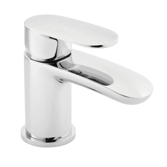 Chrome bathroom faucet on a white background