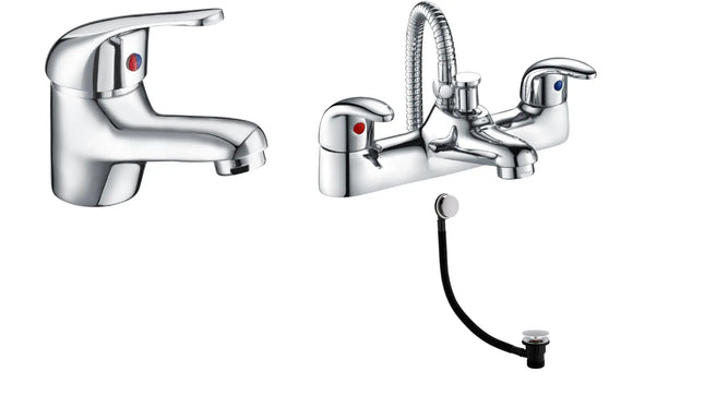 Borgo Tap Pack 2 | Basin Mixer, Low Pressure Bath Shower Mixer & Bath Waste | Chrome