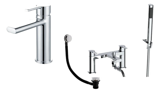 Tregada Tap Pack 2 | Basin Mono Mixer, Low Pressure Bath Shower Mixer & Bath Waste | Chrome