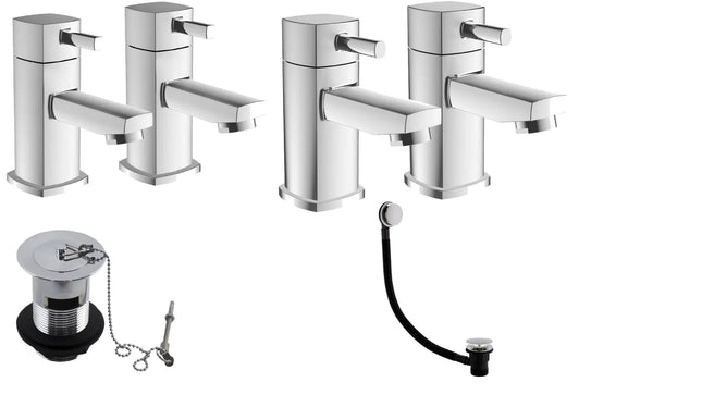 Hambledon Tap Pack 3 | Basin & Bath Pillar Taps with Wastes | Chrome