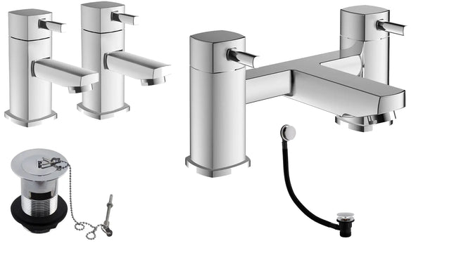 Hambledon Tap Pack 4 | Basin Pillar Taps, Bath Filler, Basin Waste & Bath Waste | Chrome