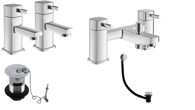 Hambledon Tap Pack 5 | Basin Pillar Taps, Bath Shower Mixer & Wastes | Chrome