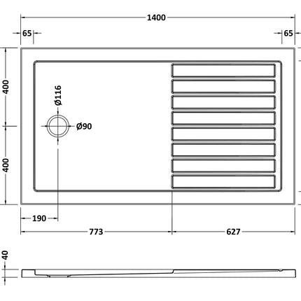 Hydro45 40mm Wetroom Shower Tray with Drying Area | 5 Sizes