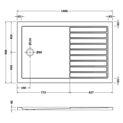 Hydro45 40mm Wetroom Shower Tray with Drying Area | 5 Sizes