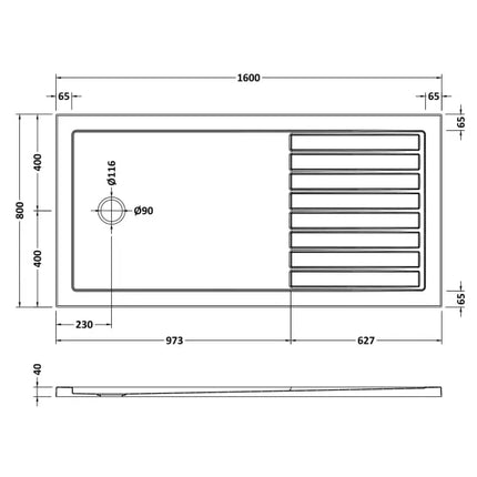 Hydro45 40mm Wetroom Shower Tray with Drying Area | 5 Sizes