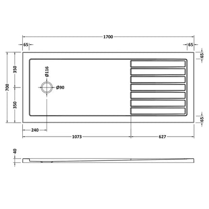 Hydro45 40mm Wetroom Shower Tray with Drying Area | 5 Sizes
