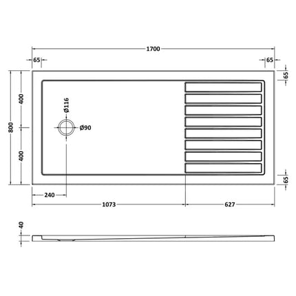 Hydro45 40mm Wetroom Shower Tray with Drying Area | 5 Sizes