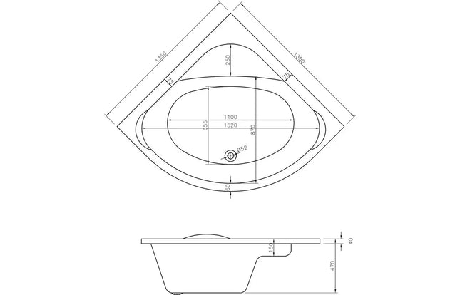 Jackson Standard 1350x1350x620mm 0TH Corner Bath w/Legs