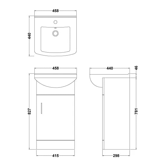 Nuie Mayford Floor-Standing Vanity Unit with Square Basin | White | 450–650mm