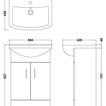 Nuie Mayford White Floor-Standing Vanity Unit with Square Basin | 450–650mm