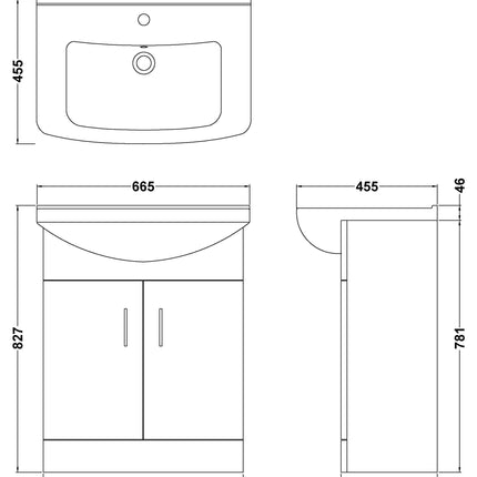 Nuie Mayford White Floor-Standing Vanity Unit with Square Basin | 450–650mm