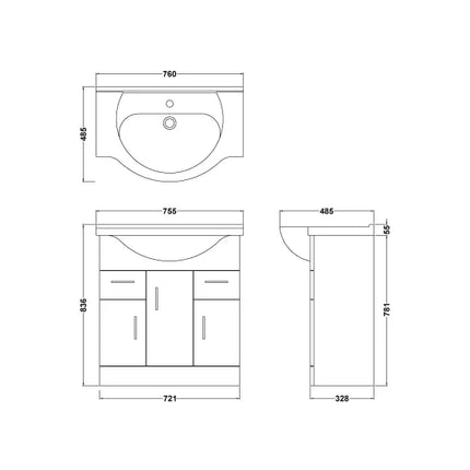 Nuie Mayford White Floor-Standing Vanity Unit with Round Basin | 450–1200mm