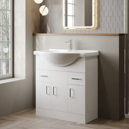 Nuie Mayford White Floor-Standing Vanity Unit with Round Basin | 450–1200mm