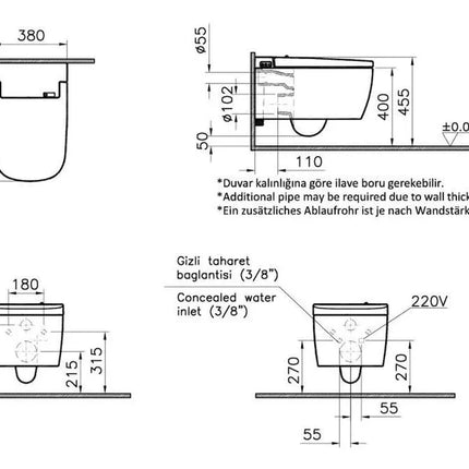 VitrA V-Care Essential Rimless Smart Toilet - White