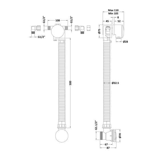 BC Designs Chrome Extended Bath Filler & Waste Set | Push Button | Solid Brass