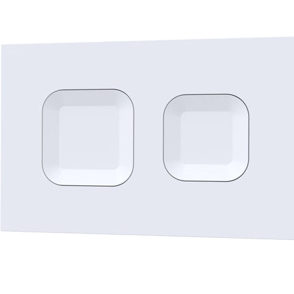 White wall plate with two square cutouts on a white background