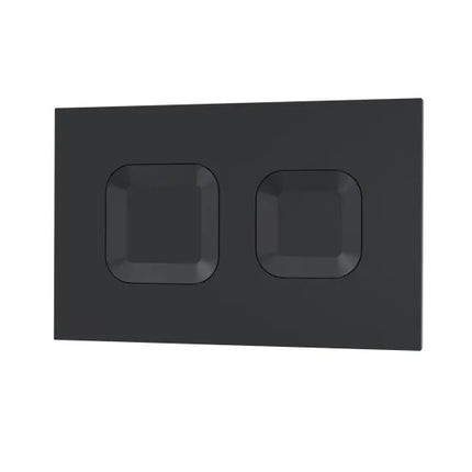 Black rectangular wall plate with two square cutouts on a white background