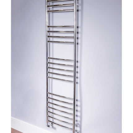 DQ Heating Zante Curved Polished Stainless Steel Towel Rail | 500 & 600mm Wide | 25-Year Warranty