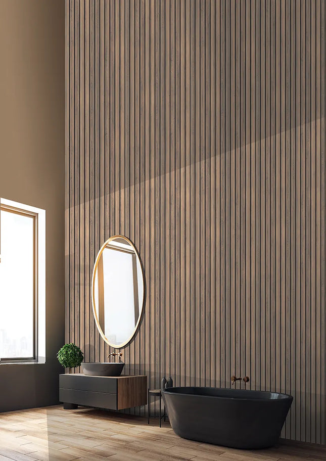 DuraPanel 5000 Brown Oak Wood-Slat-Effect Shower Panel | 2420 × 585 × 11mm