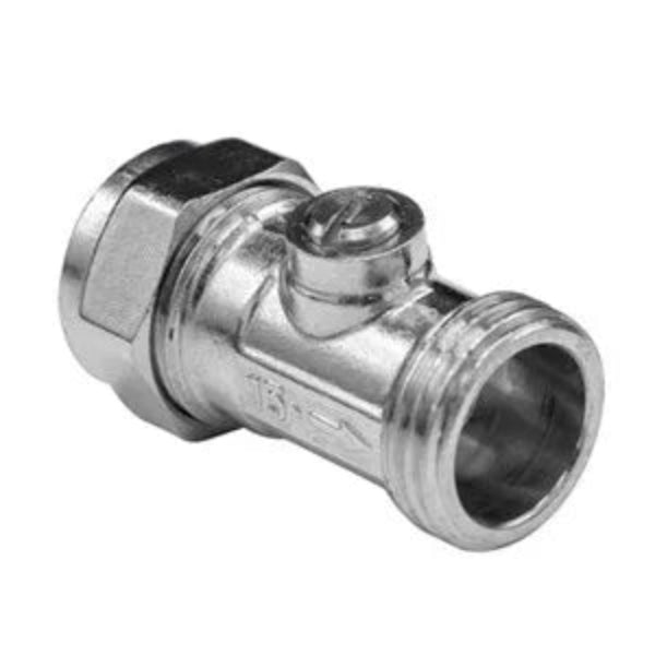 15mm Chrome Isolation Valve - Flat Face Compression - 1/2" BSP Thread