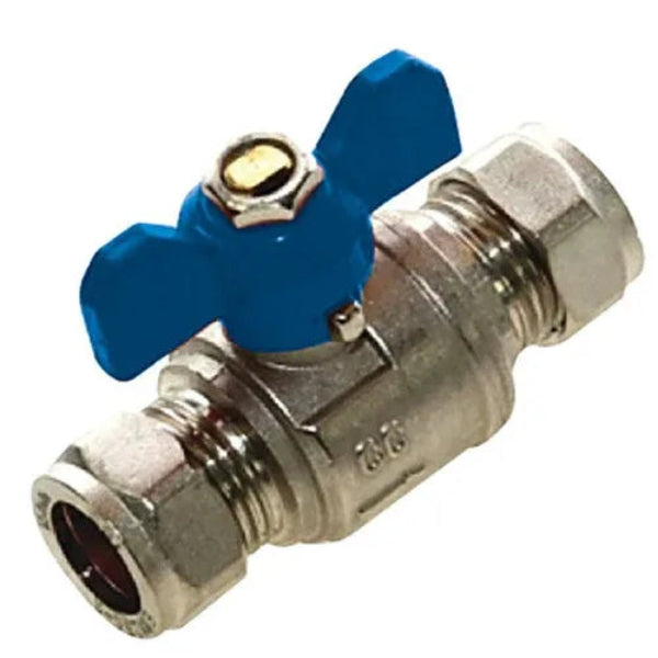 15mm Compression Butterfly Ball Valve WRAS Approved - Blue Handle Cold Water