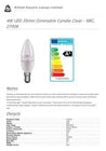 Bell 4W LED Dimmable Candle Bulb SBC B15 - 2700K Warm White - Clear Glass