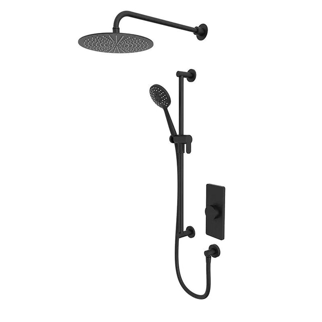 Tavistock Axiom Dual Function Push Button Thermostatic Shower System – Matt Black | 250mm Head | 10-Year Guarantee