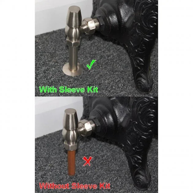 Chrome Radiator Valve Pipe Sleeve Kit - Pair with Floor Plates (300mm & 130mm)