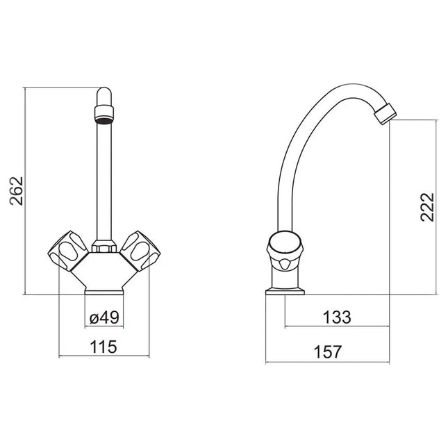 Nuie Trisen White Kitchen Mixer Tap | 360° Swivel Spout | Dual Knob Handles