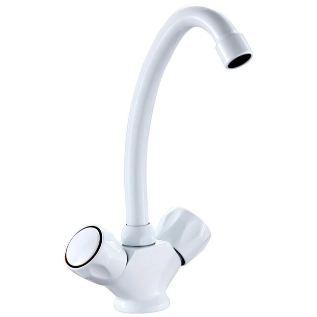 Nuie Trisen White Kitchen Mixer Tap | 360° Swivel Spout | Dual Knob Handles